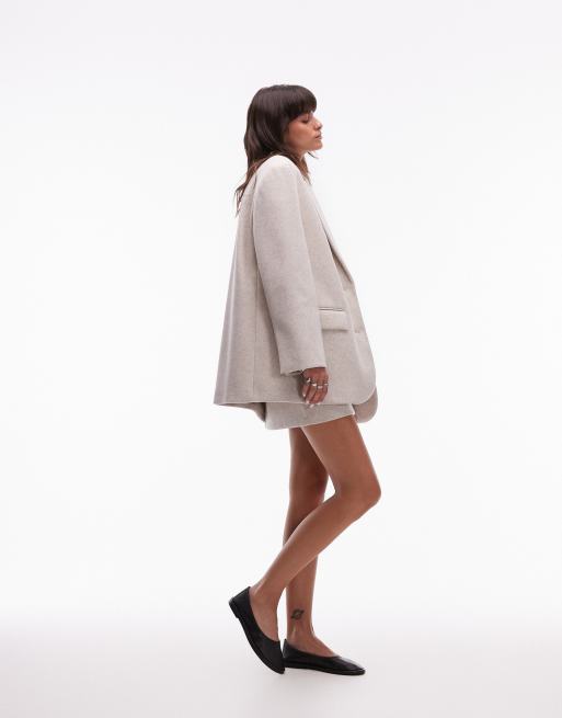 Topshop – Płaszcz o fasonie marynarki i wełnianym wyglądzie w owsianym kolorze