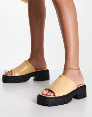 topshop lana leather chunky mule in khaki