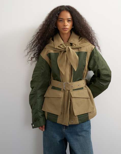 Topshop patch hybrid utility jacket in khaki - view 1