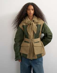 Patch hybrid utility jacket in khaki