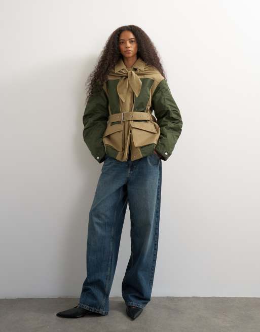 Topshop patch hybrid utility jacket in khaki, 4 of 4