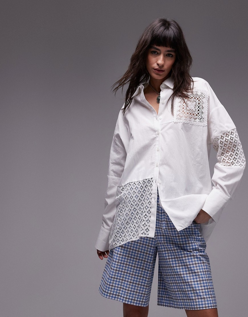 Topshop patched cutwork shirt in white