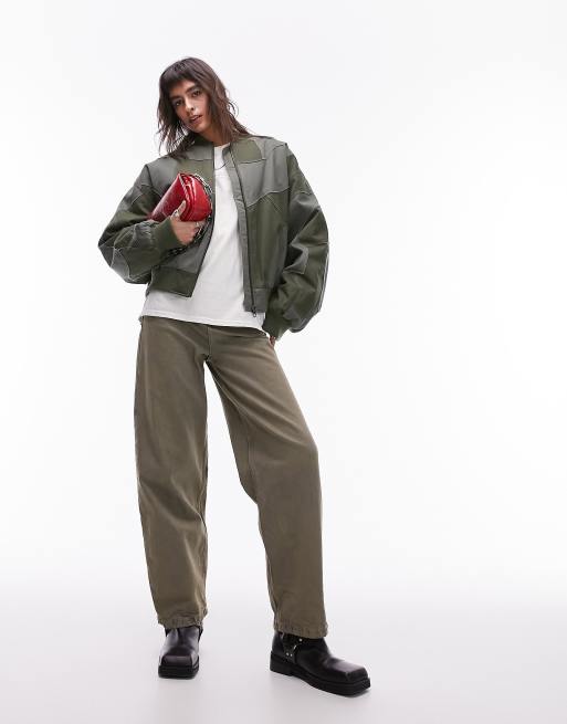 Topshop patchwork bomber jacket in green, 2 of 4