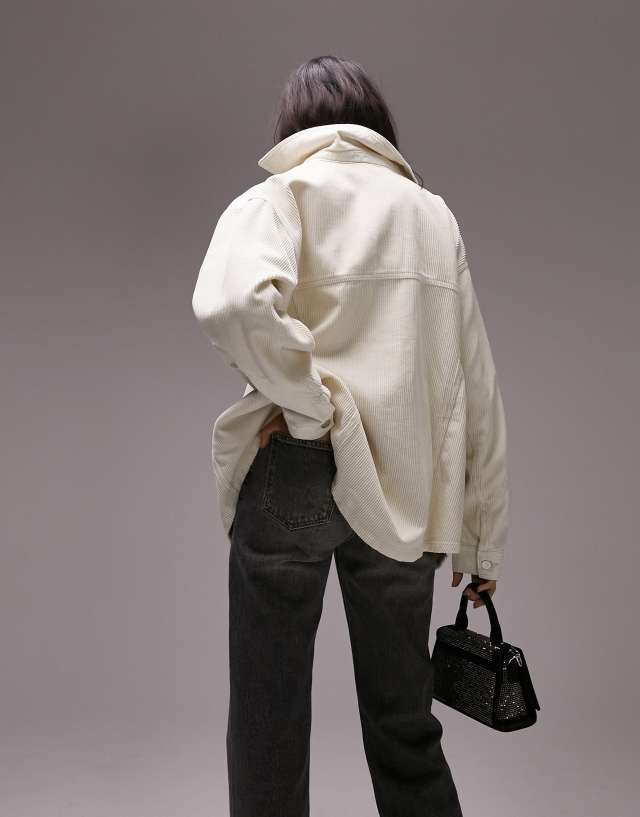 Topshop patchwork cord zip up jacket in ecru 2