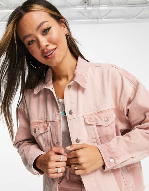 Pink patchwork outlet denim jacket