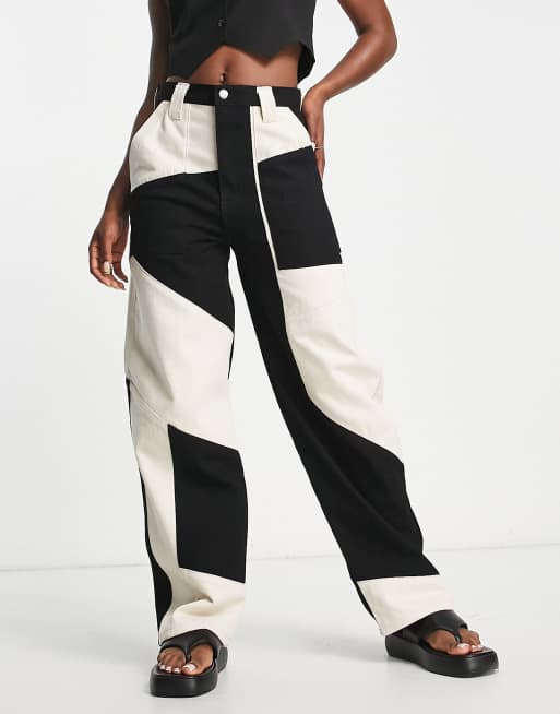 Topshop patchwork jeans in black and ecru