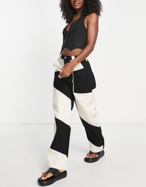 Back Together Patchwork Straight Leg Jeans - Black/combo