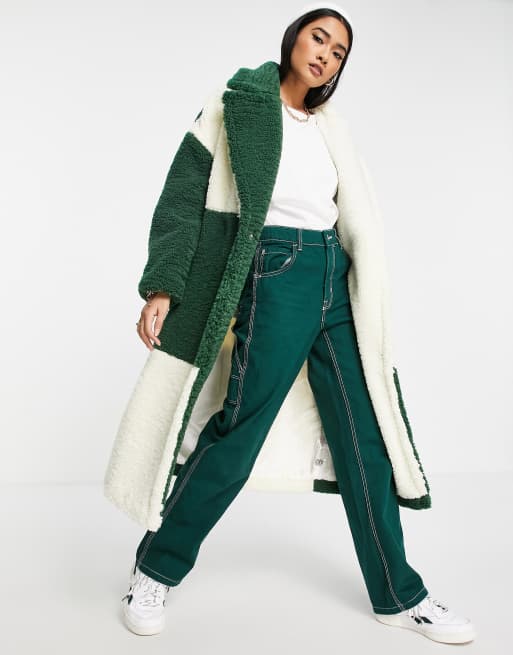 Topshop green hot sale borg coat