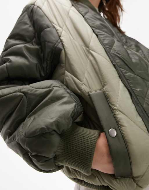 Topman quilted bomber jacket in olive - LGREEN