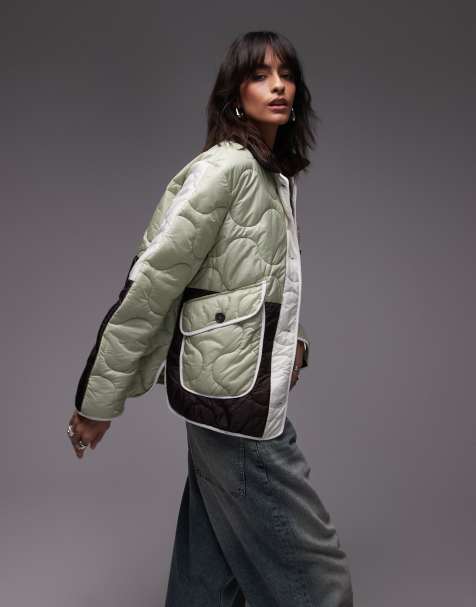 Topshop patchwork quilted liner jacket in chocolate - view 1