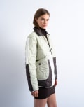 [Topshop] Topshop patchwork quilted liner jacket in chocolate-Multi L brown