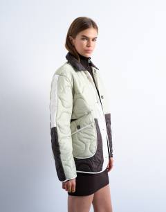 Patchwork quilted liner jacket in chocolate