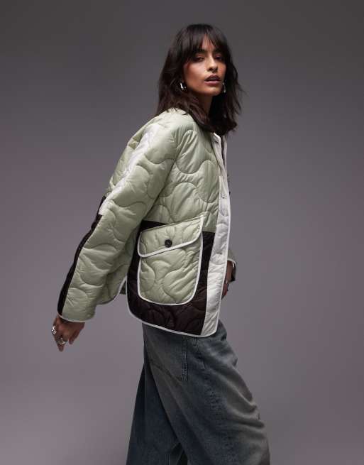 Topshop patchwork quilted liner jacket in chocolate