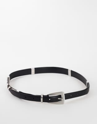 Topshop Patchwork Real Leather Belt In Black