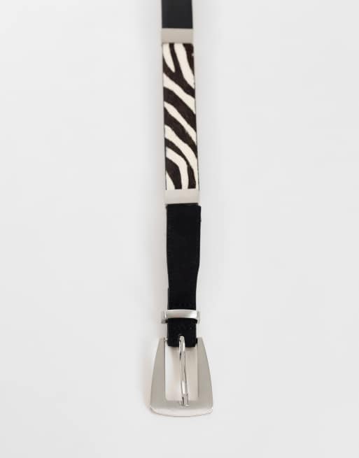 Topshop patchwork real leather belt in black and zebra print, 3 of 3