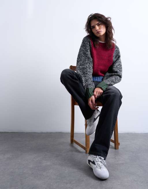 Topshop – Patchwork-Strickpullover aus verzwirntem Garn mit weiten Ärmeln, 2 von 4