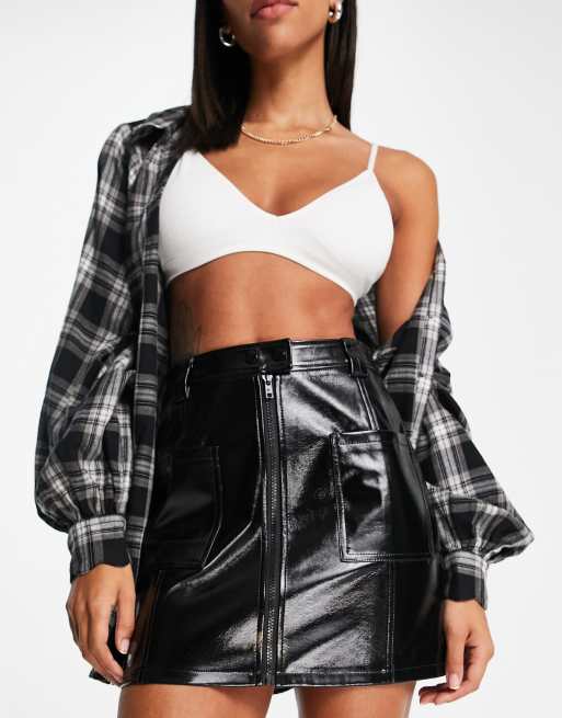 Topshop front zip 2025 faux leather mini skirt