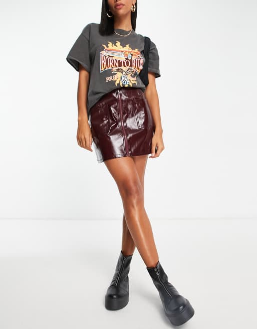 Burgundy mini skirt outlet with zip