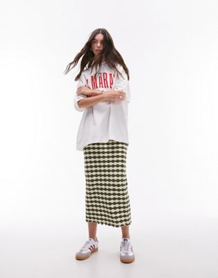 Topshop patterned stripe jersey column maxi skirt in olive