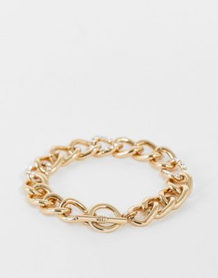 Topshop pave chain t bar bracelet in gold | ASOS