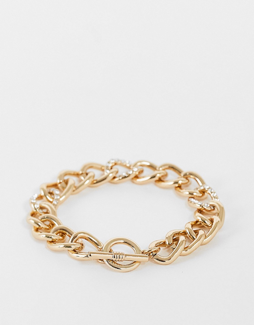 Topshop pave chain t bar bracelet in gold