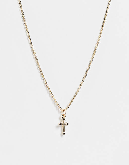 Topshop pave crystal cross necklace in gold