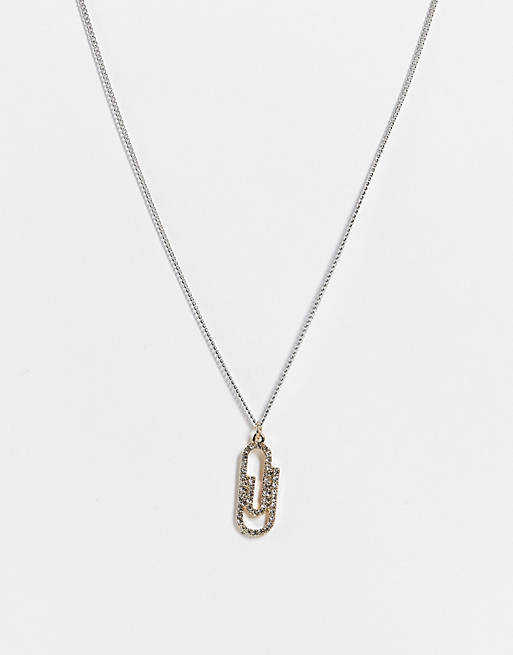 Topshop pave paperclip pendant necklace in gold