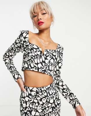 Peace And Love - Top monocromatico in bengalina-Nero - Topshop  donna Nero