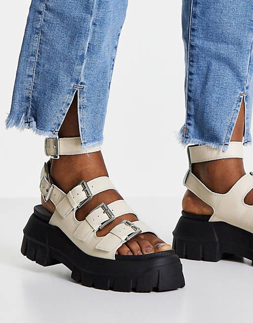 Women Sandals/Topshop Peace leather chunky buckle sandal in white 