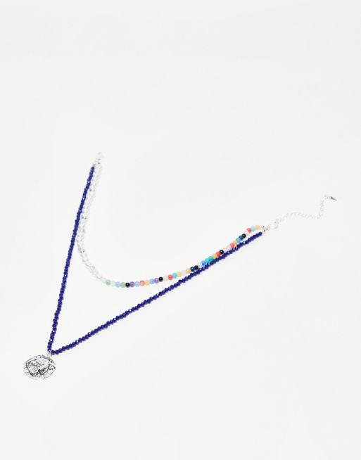 Topshop pearl and bead coin multirow necklace