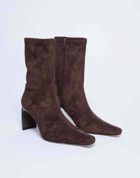 Topshop – Pearl – Ankle-Boots aus Wildlederimitat in Schokobraun mit spitzer Zehenpartie - view 1