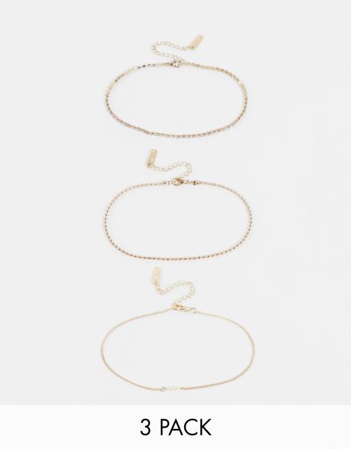 Topshop pearl chain 3 x multipack anklets in gold