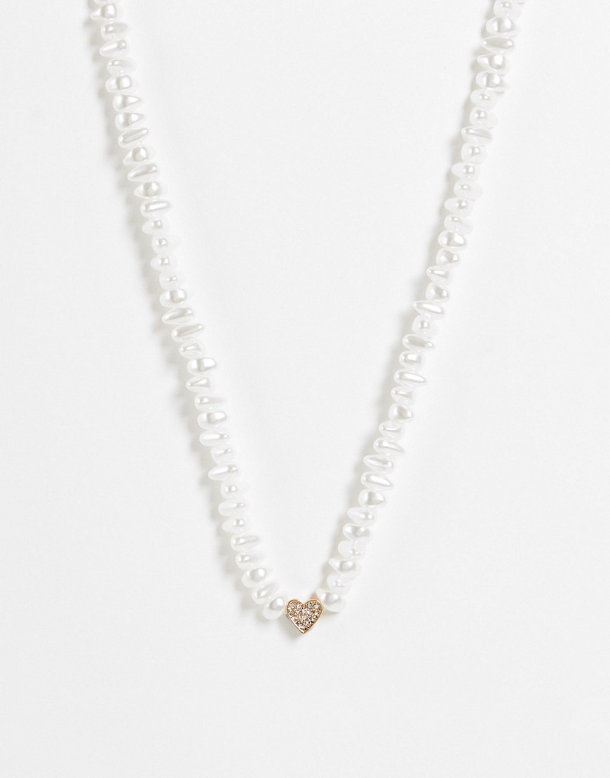 Topshop pearl chippping with pave heart pendant bracelet in white