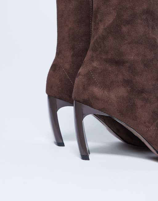 Topshop – Pearl – Chokladbruna ankelboots i mockaimitation med spetsig tå, 3 av 4