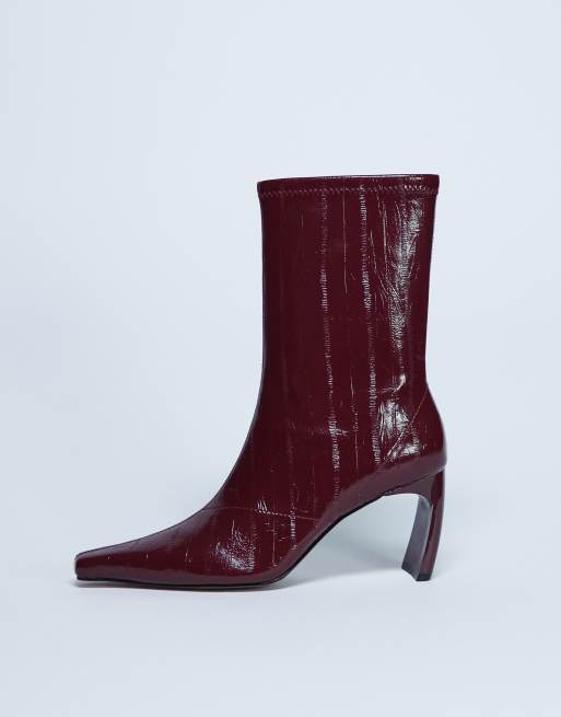 Topshop - Pearl - Enkellaarzen met puntige neus en palingmotief in bordeauxrood
