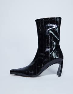 Pearl point toe ankle boot in black eel