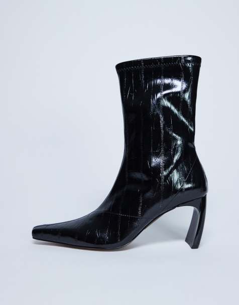 Topshop Pearl point toe ankle boots in black eel - view 1