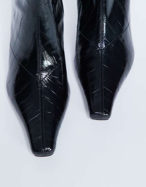 Topshop Pearl point toe ankle boots in black eel, 2 of 4