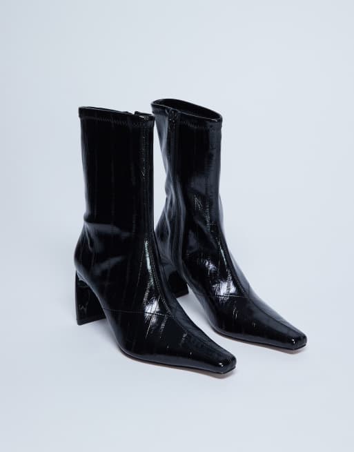 Topshop Pearl point toe ankle boots in black eel, 4 of 4