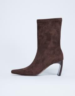 Pearl point toe faux suede ankle boot in chocolate