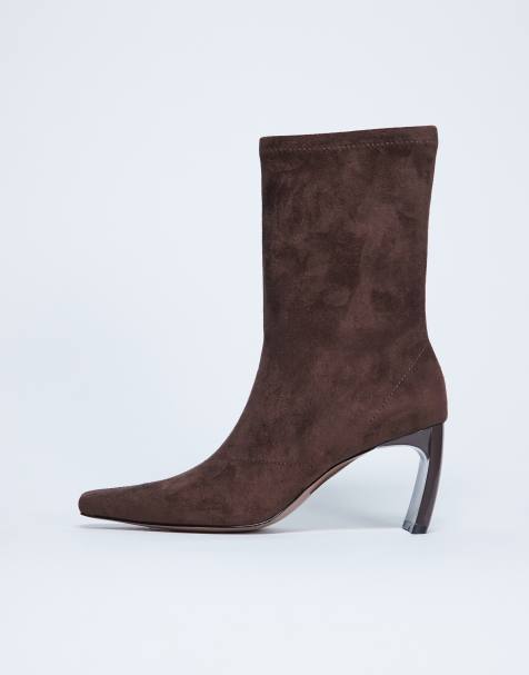 Topshop Pearl point toe faux suede ankle boots in chocolate - view 1
