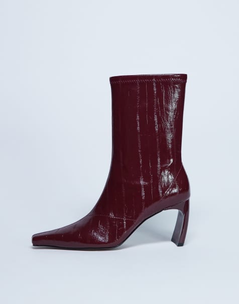 Topshop Pearl pointed toe ankle boots in burgundy eel - view 1