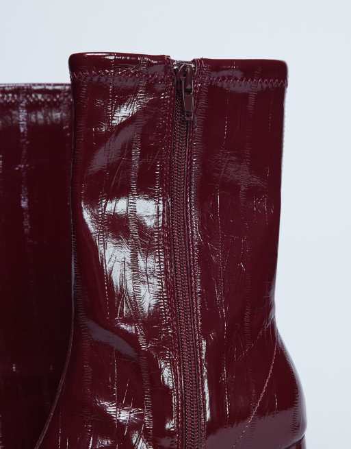 Topshop Pearl pointed toe ankle boots in burgundy eel
