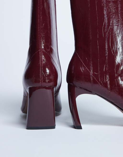 Topshop Pearl pointed toe ankle boots in burgundy eel