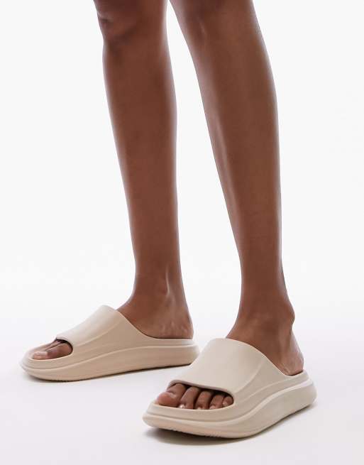 Topshop Pearl sliders in taupe ASOS