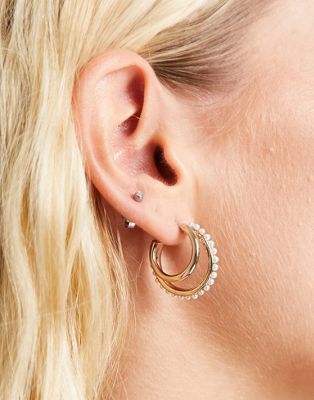 Topshop pearl split hoop earrings in gold