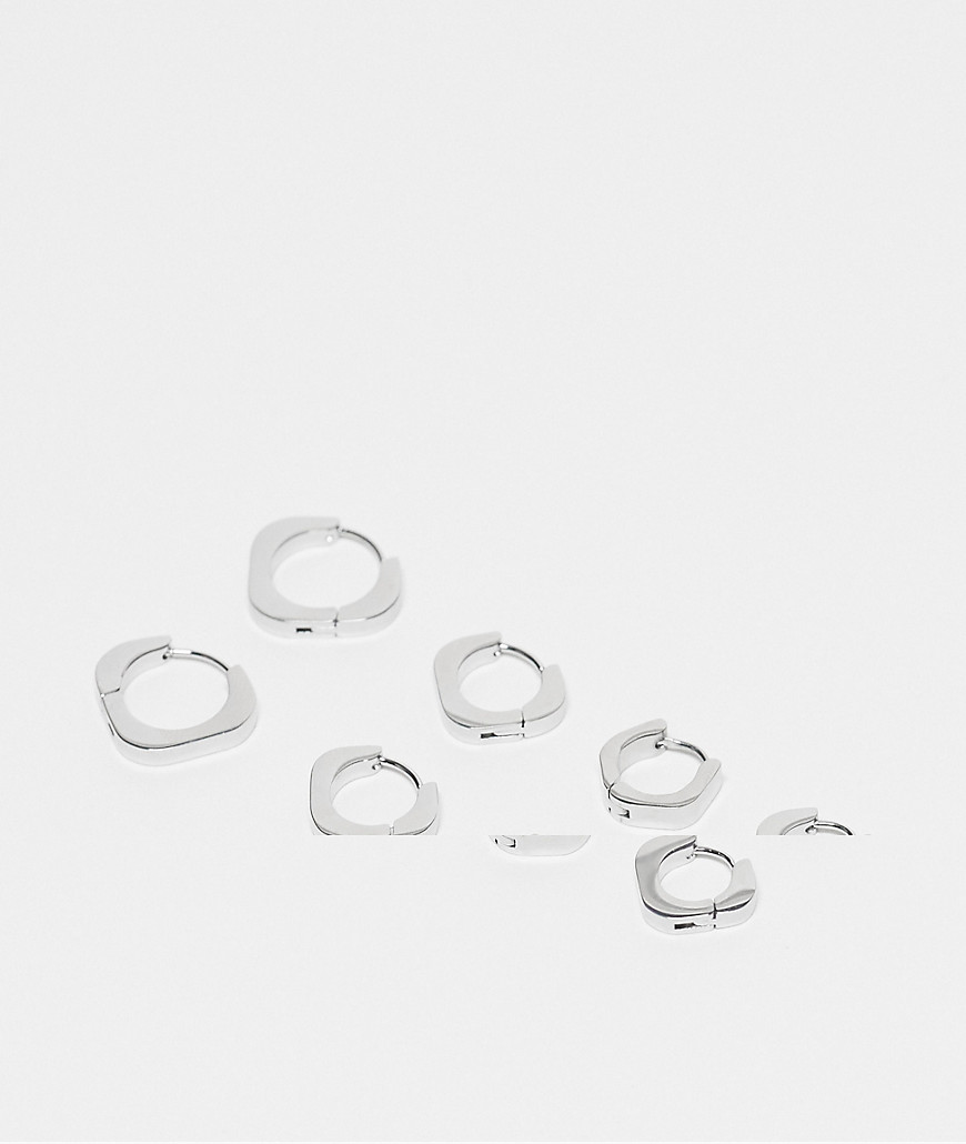 Pedro waterproof stainless steel pack of 4 hexagonal hoop earrings in silver tone