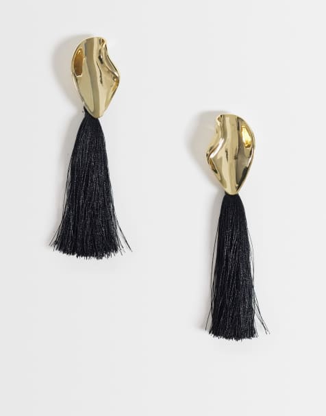 Topshop - pendiente llamativo Emil con borla en negro - view 1