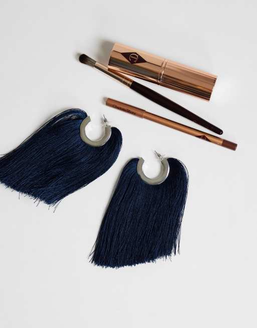 Topshop pendientes de aro Franklin con borla azul marino, 2 de 4