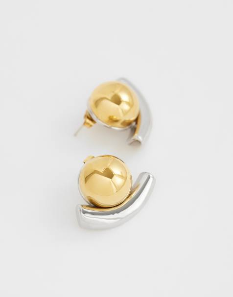 Topshop - pendientes de botón Diana de acero inoxidable en dorado y plateado - view 1